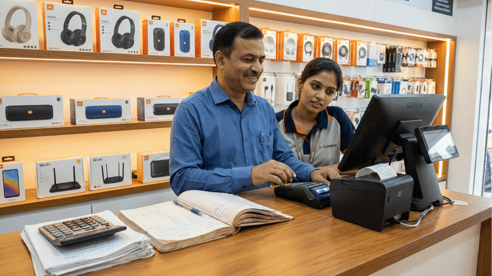 automated POS system, digital invoice billing, electronics retail POS, billing process upgrade