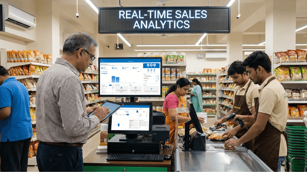 real-time retail analytics, grocery sales dashboard, POS reporting system, store data management